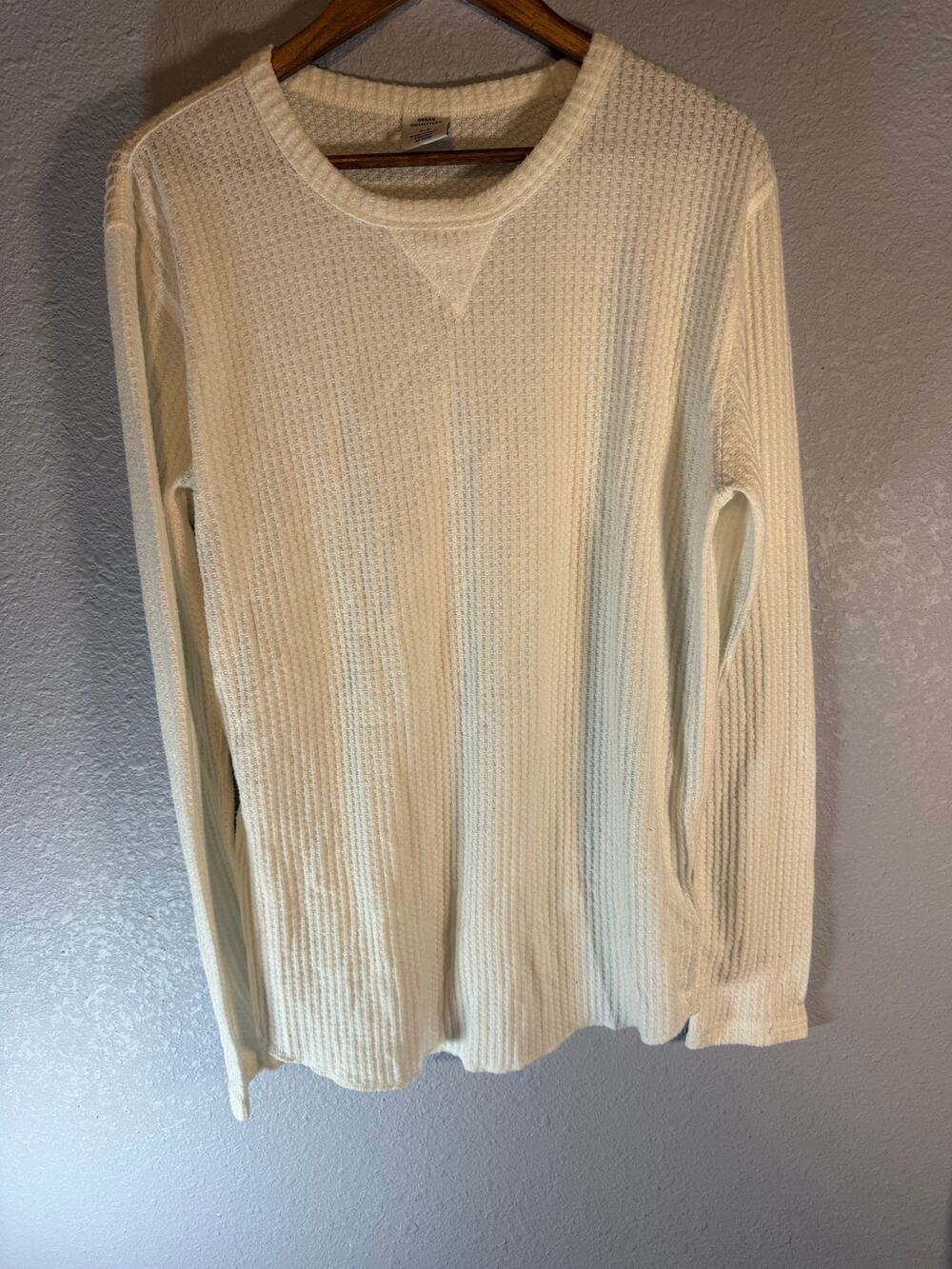 Urban Outfitters Men’s Waffle Knit Thermal Shirt Large White Long Sleeve